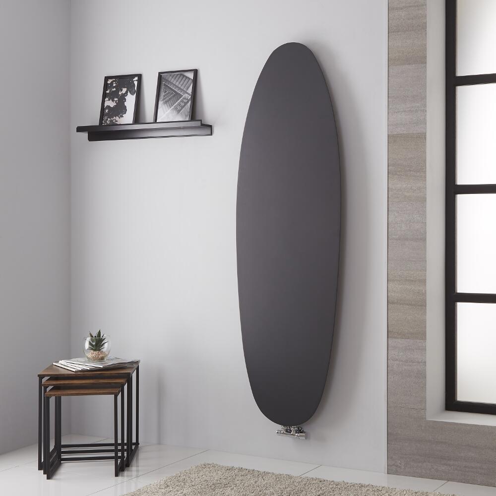 Radiador de Diseño Vertical - Panel Plano Oval - Conexión Central - Color Antracita - 1728mm x 535mm - 990 Vatios - Sovana