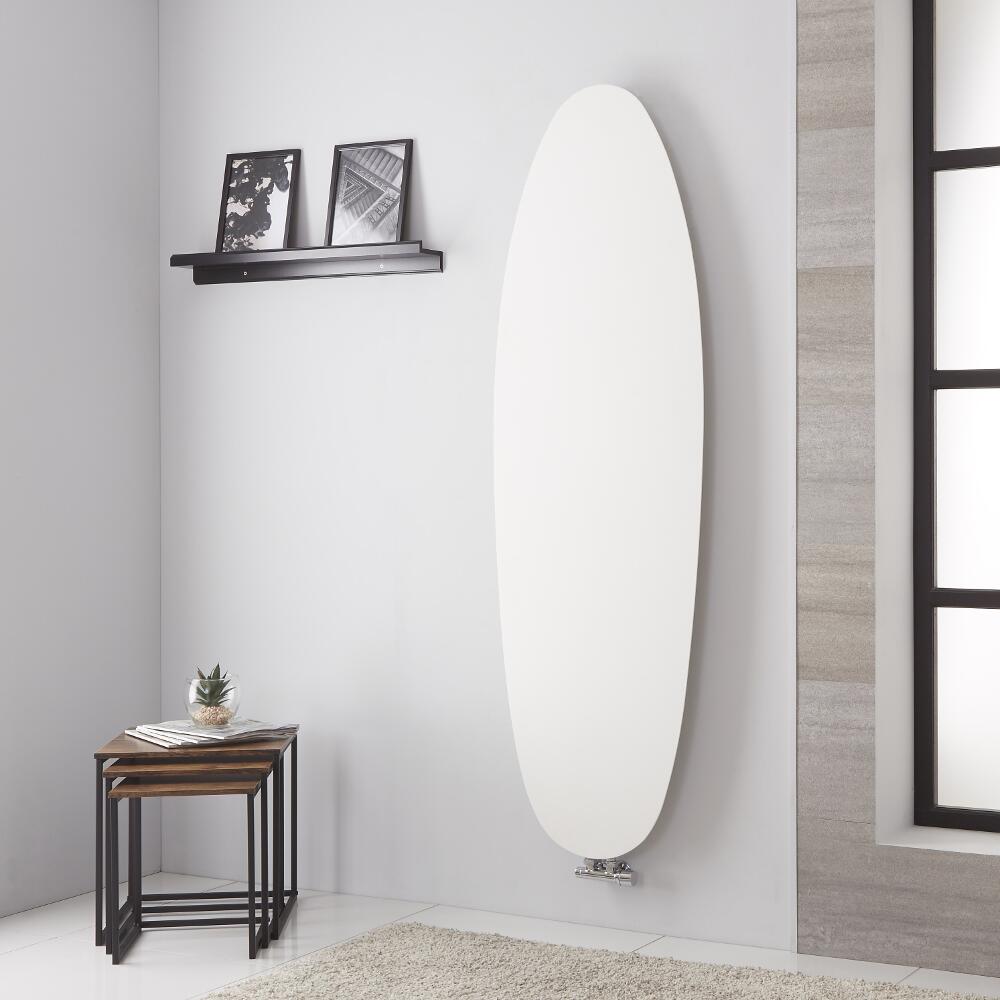 Radiador de Diseño Vertical - Panel Plano Oval - Conexión Central - Color Blanco Mineral - 1728mm x 535mm - 990 Vatios - Sovana