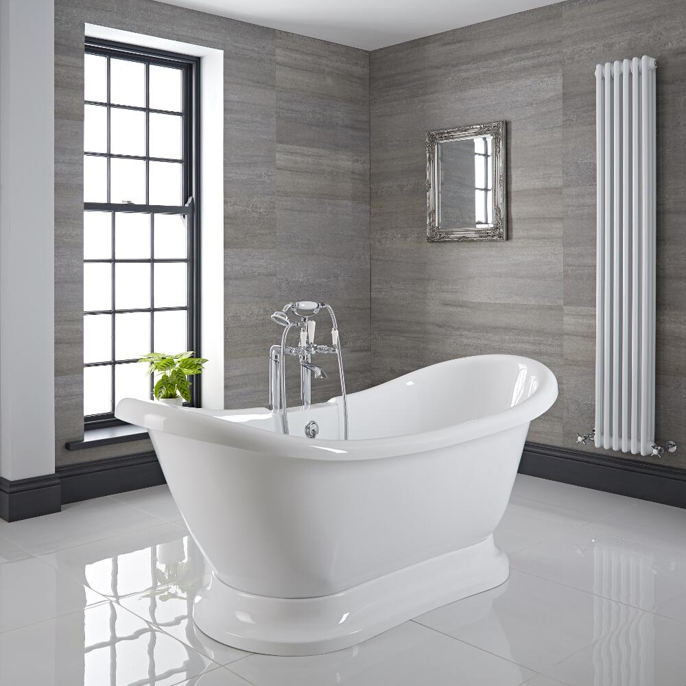 Bañera Acrílica Oval Moderna 1750x725mm con Base de Soporte