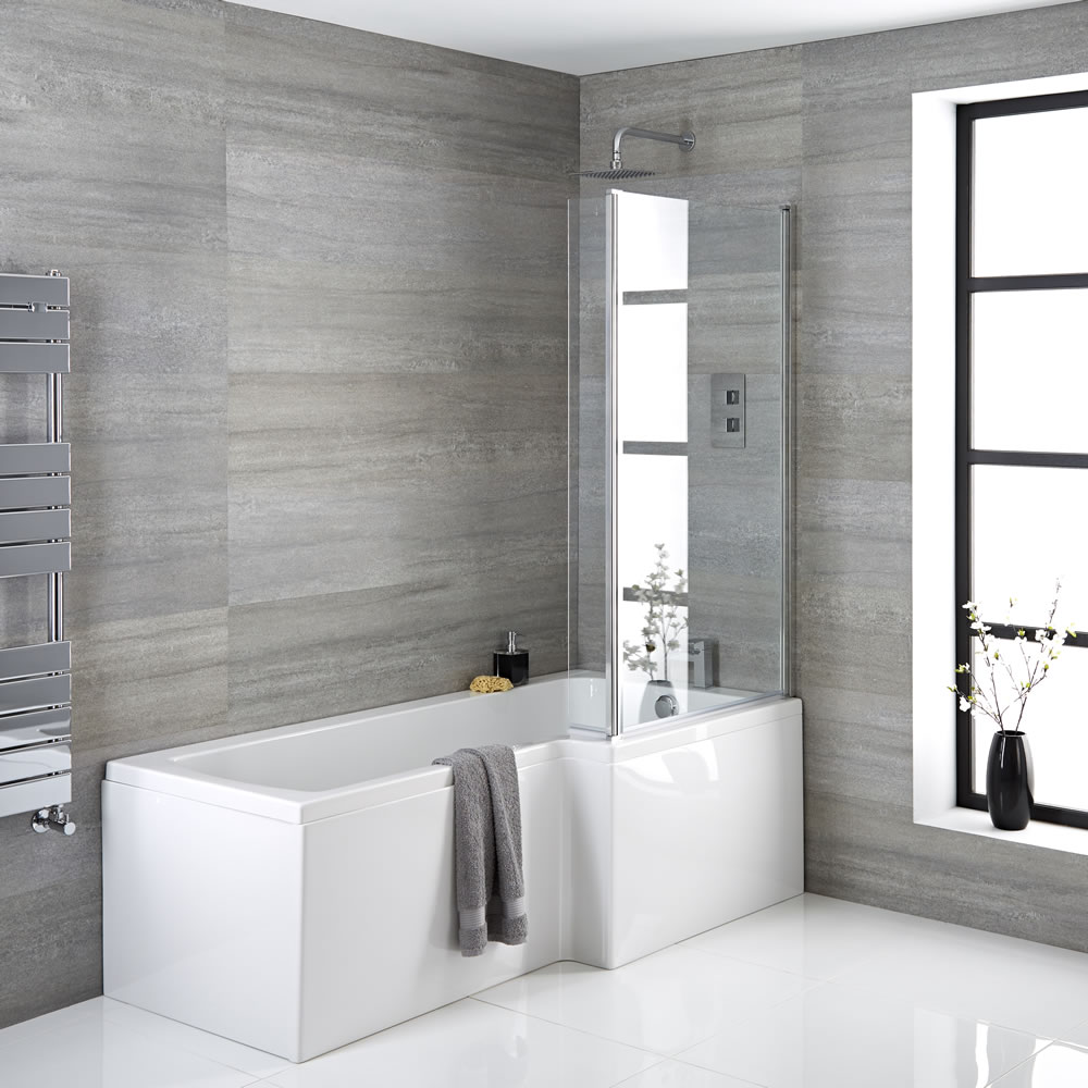 Conjunto con Bañera, Faldones de Bañera 1700mm y Mampara - Derecha