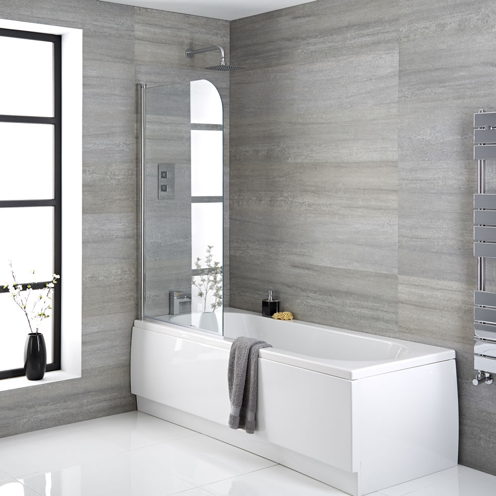 Conjunto con Bañera Rectangular, Faldones de Bañera 1700mm y Mampara