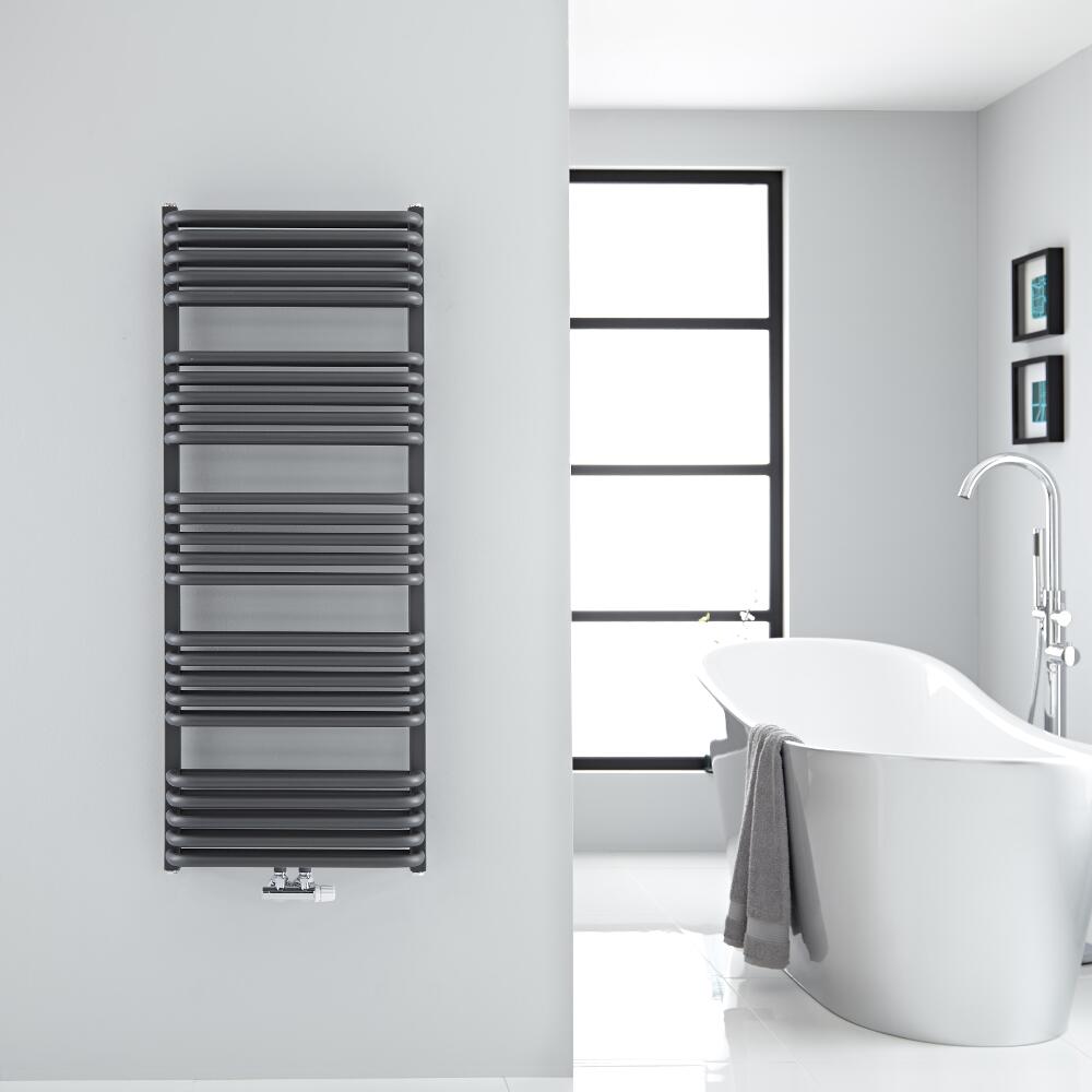 Radiador Toallero con Conexión Central - Curvo - Antracita - 1269mm x 500mm - 1123 Vatios - Arch