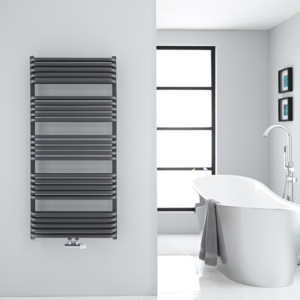 Radiador Toallero con Conexión Central - Curvo - Antracita - 1269mm x 600mm - 1338 Vatios - Arch