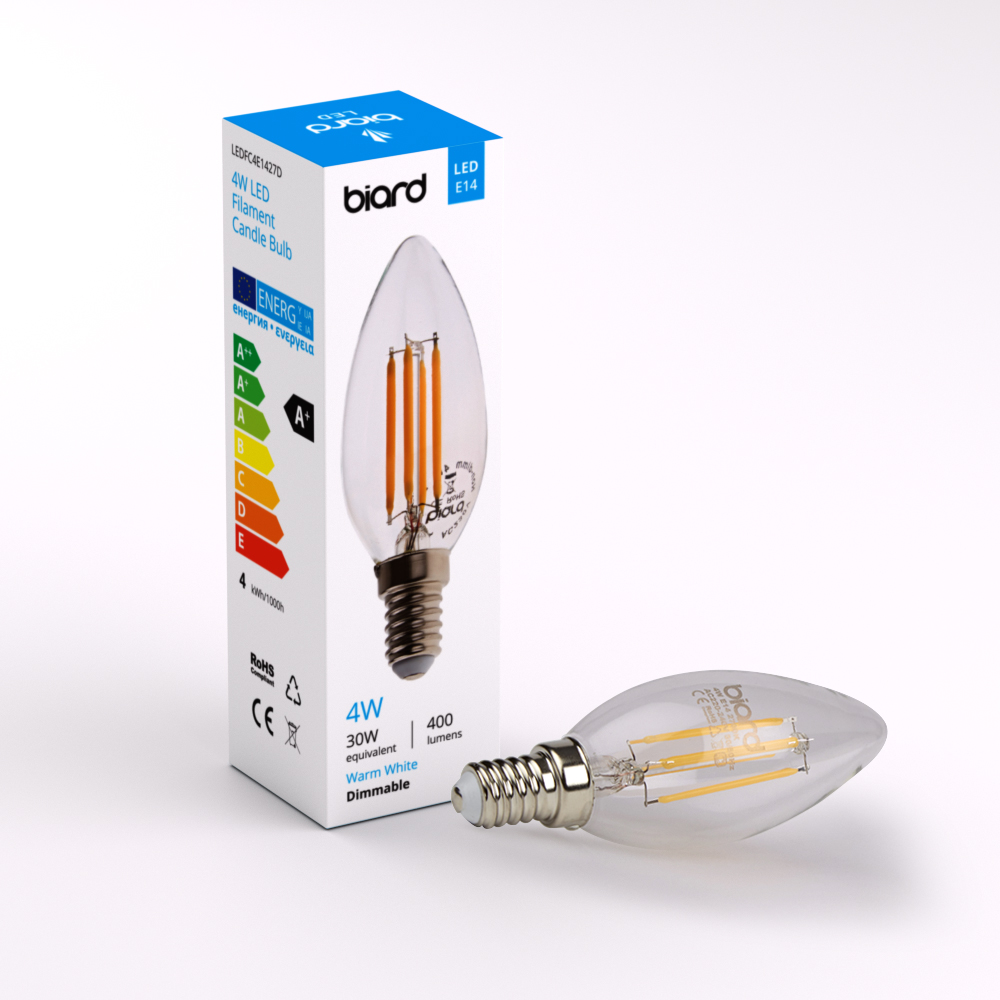 Biard Bombilla LED Vela E14 4W con Filamentos