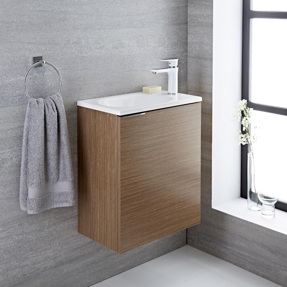 Mueble de Lavabo Suspendido Color Efecto Roble 500x300x600mm con Lavabo Integrado - Ranwick
