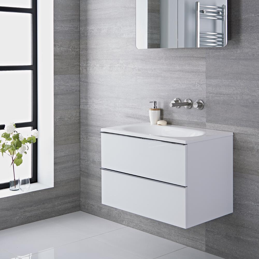 Mueble de Lavabo Suspendido con Acabado Color Blanco Lacado 750x480x520mm con Lavabo Integrado - Ranwick