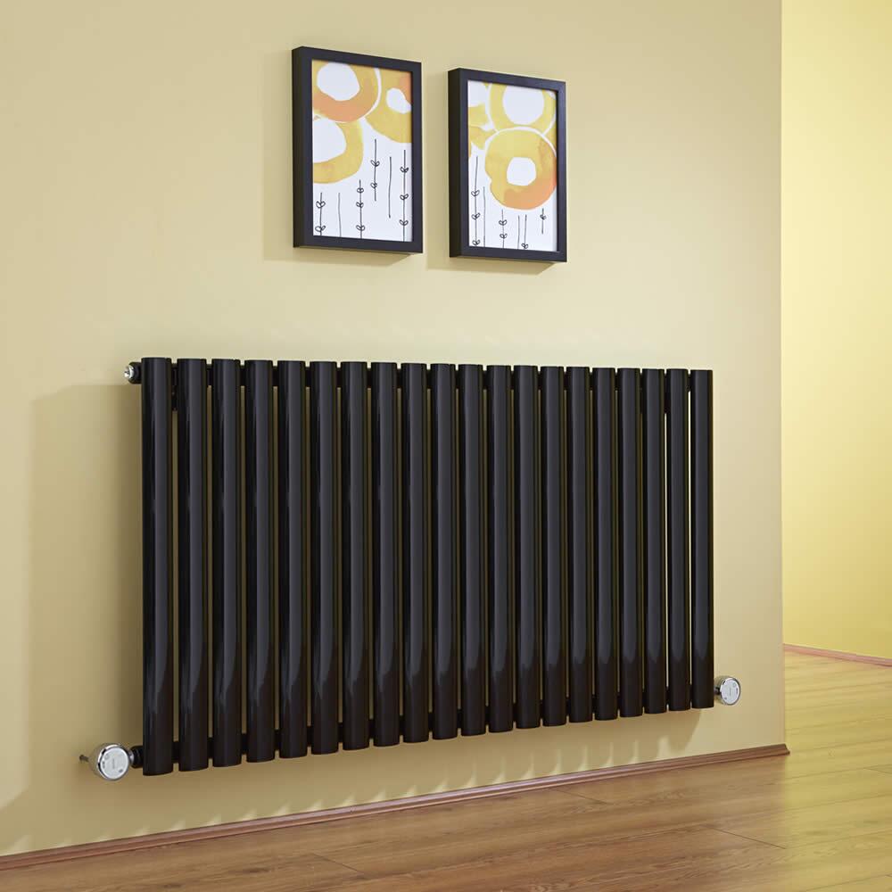Radiador de Diseño Eléctrico Horizontal - Negro - 635mm x 1180mm x 56mm - 2 Elementos de 600W - Revive