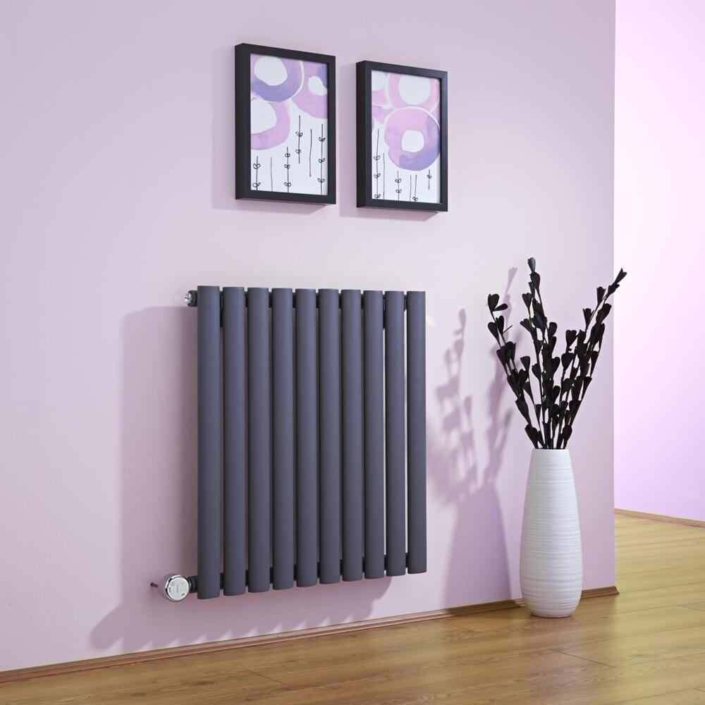 Radiador de Diseño Eléctrico Horizontal - Antracita - 635mm x 595mm x 55mm - Elemento Termostático de 600W - Revive