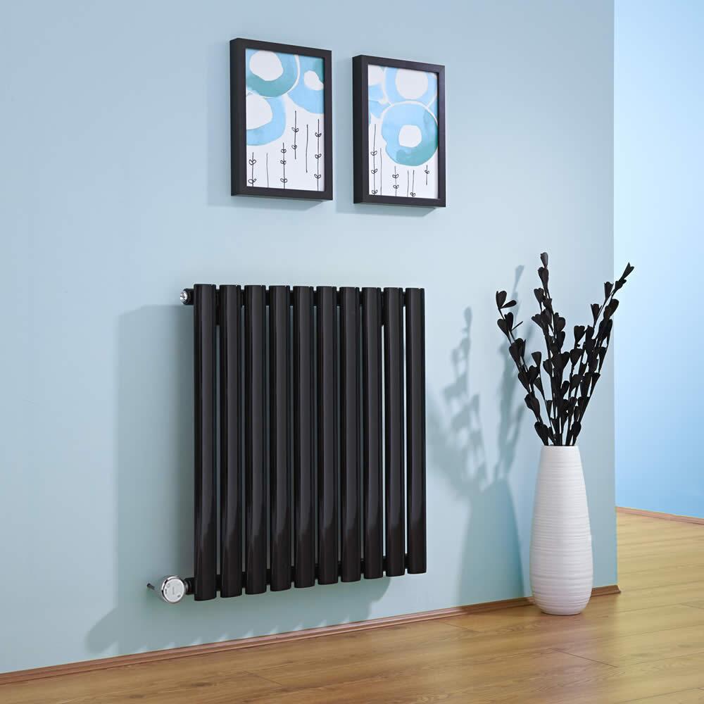 Radiador de Diseño Eléctrico Horizontal - Negro - 635mm x 595mm x 55mm - Elemento Termostático de 600W - Revive