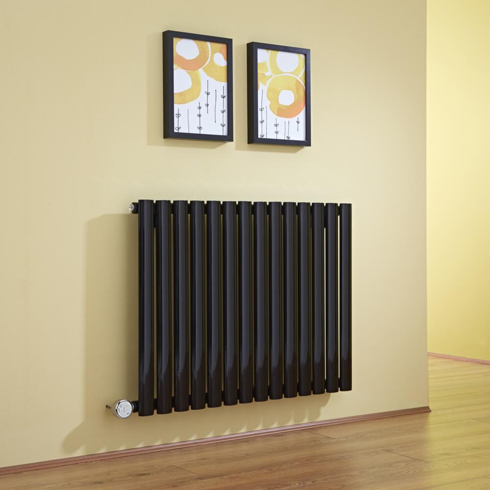 Radiador de Diseño Eléctrico Horizontal - Negro - 635mm x 834mm x 56mm - Elemento Termostático de 1000W - Revive