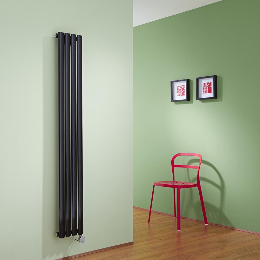 Radiador de Diseño Eléctrico Vertical - Negro - 1600mm x 236mm x 56mm - Elemento Termostático de 600W - Revive