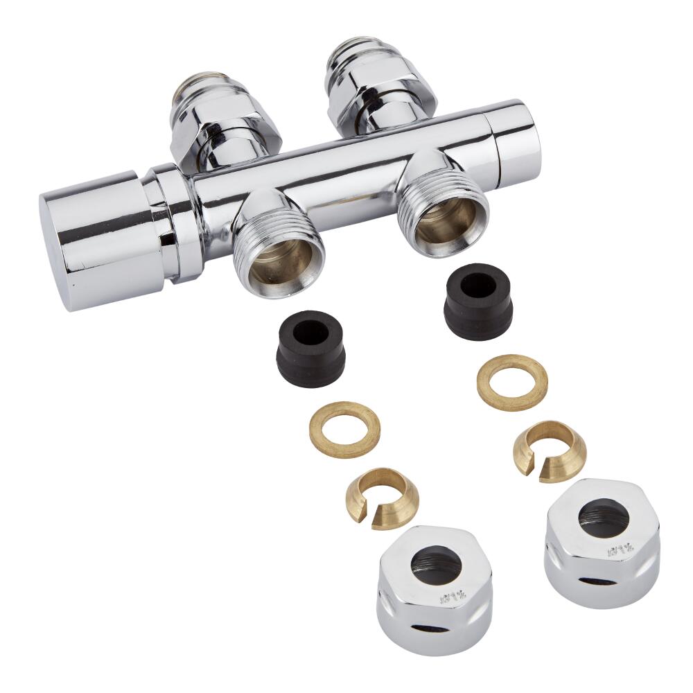 Llaves Rectas Cromadas para Radiador y Toallero de 3/4” con Cabezal Cromado y Adaptadores para Tubos de Cobre 12mm - Multiblock H