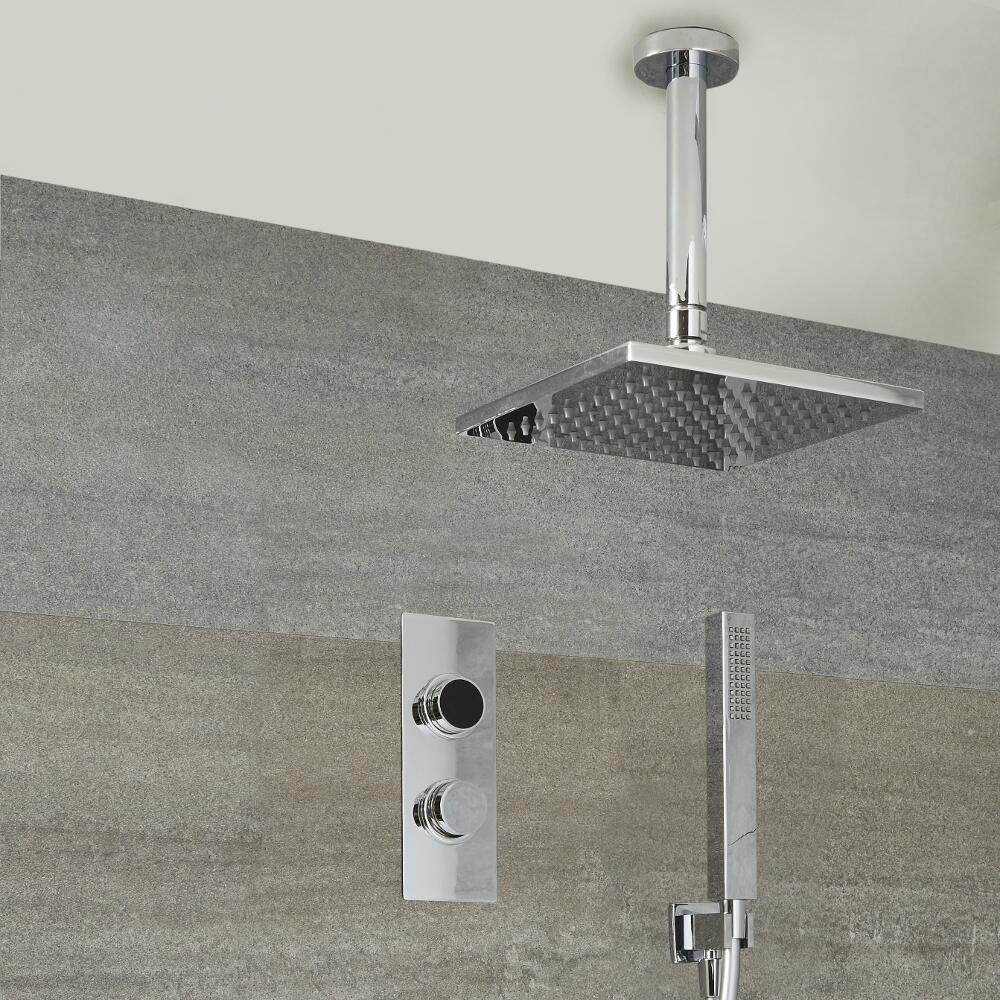 Ducha Digital con Sistema de Control de 2 Salidas con Alcachofa de Ducha Cuadrada de 400x400mm, Brazo de Techo y Telefonillo de Ducha - Narus