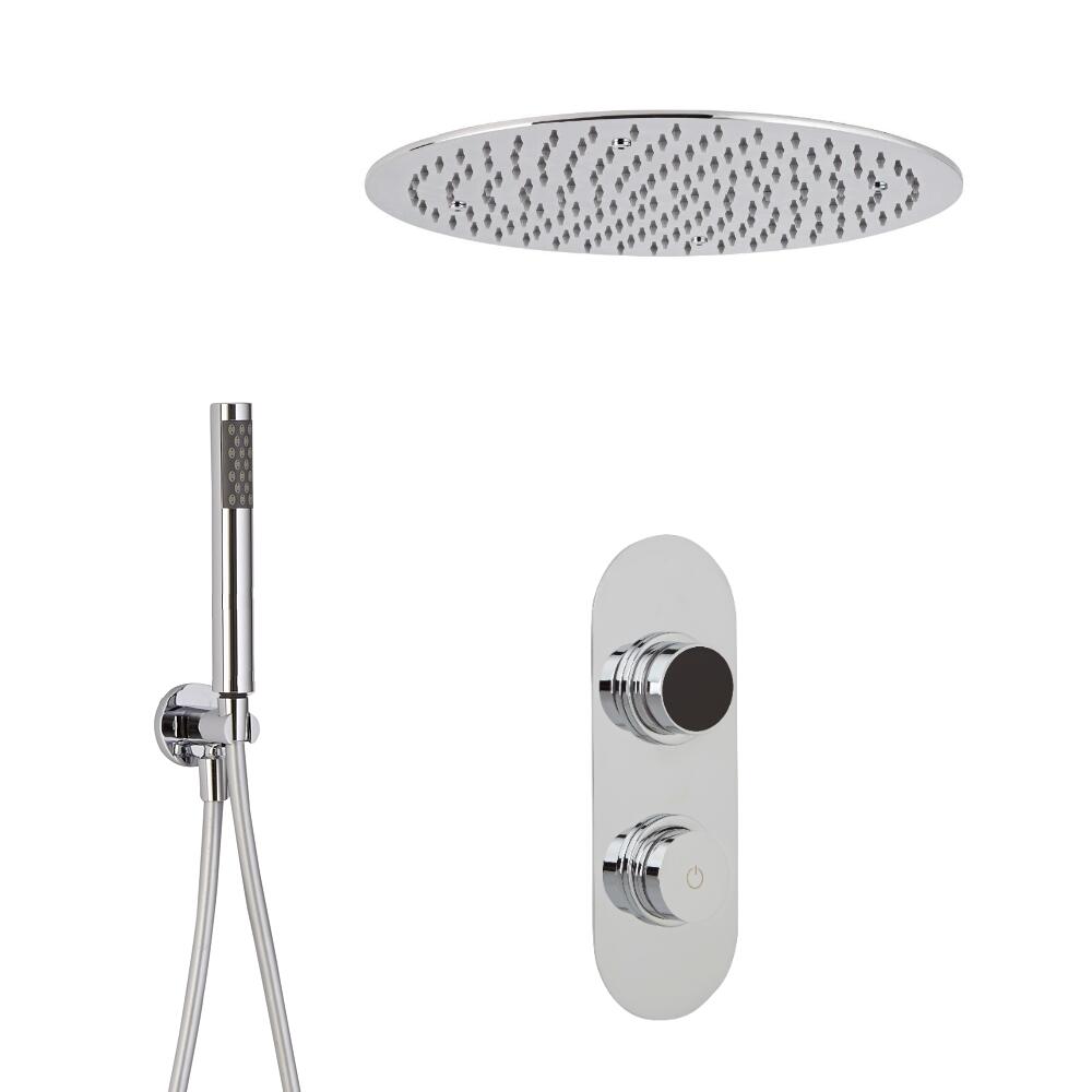 Ducha Digital con Sistema de Control de 2 Salidas con Alcachofa de Ducha Redonda Empotrable y Telefonillo de Ducha