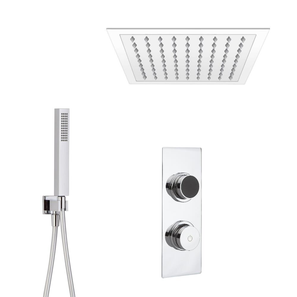 Ducha Digital con Sistema de Control de 2 Salidas con Alcachofa de Ducha Cuadrada Empotrable de 280x280mm y Telefonillo de Ducha