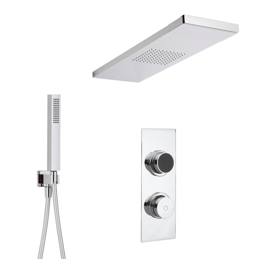 Ducha Digital con Sistema de Control de 2 Salidas con Alcachofa con Soporte para Mampara de 800x250mm y Telefonillo de Ducha
