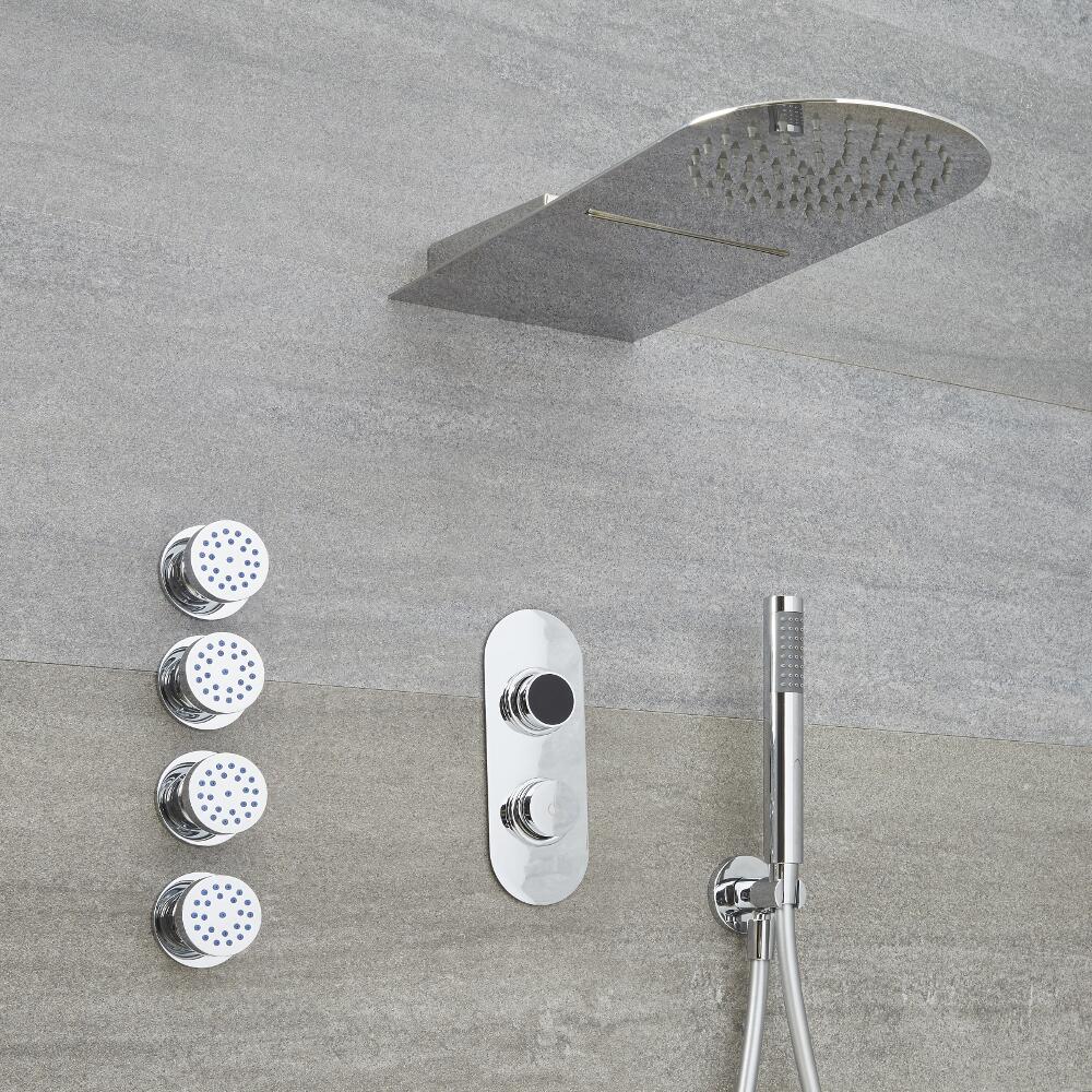 Ducha Digital con Sistema de Control de 3 Salidas con Alcachofa Efecto Lluvia y Cascada con Telefonillo - Narus