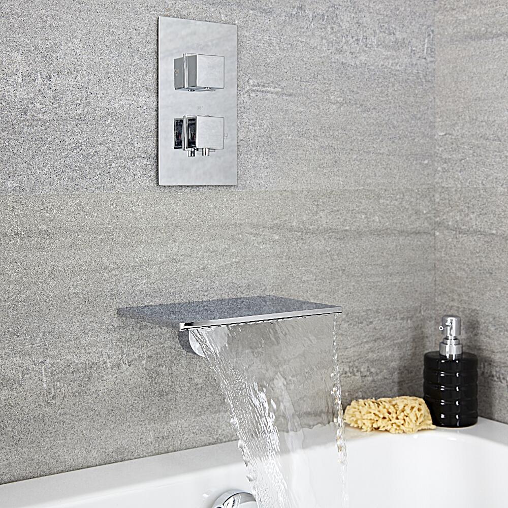 Conjunto de Ducha Termostático Cuadrado de 1 Función con Llenador de Bañera - Arvo