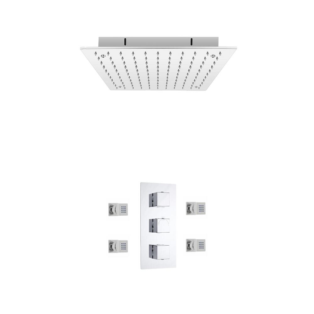 Conjunto de Ducha Termostático Triple de 2 Funciones con Jets de Ducha y Alcachofa Empotrable de 400mm
