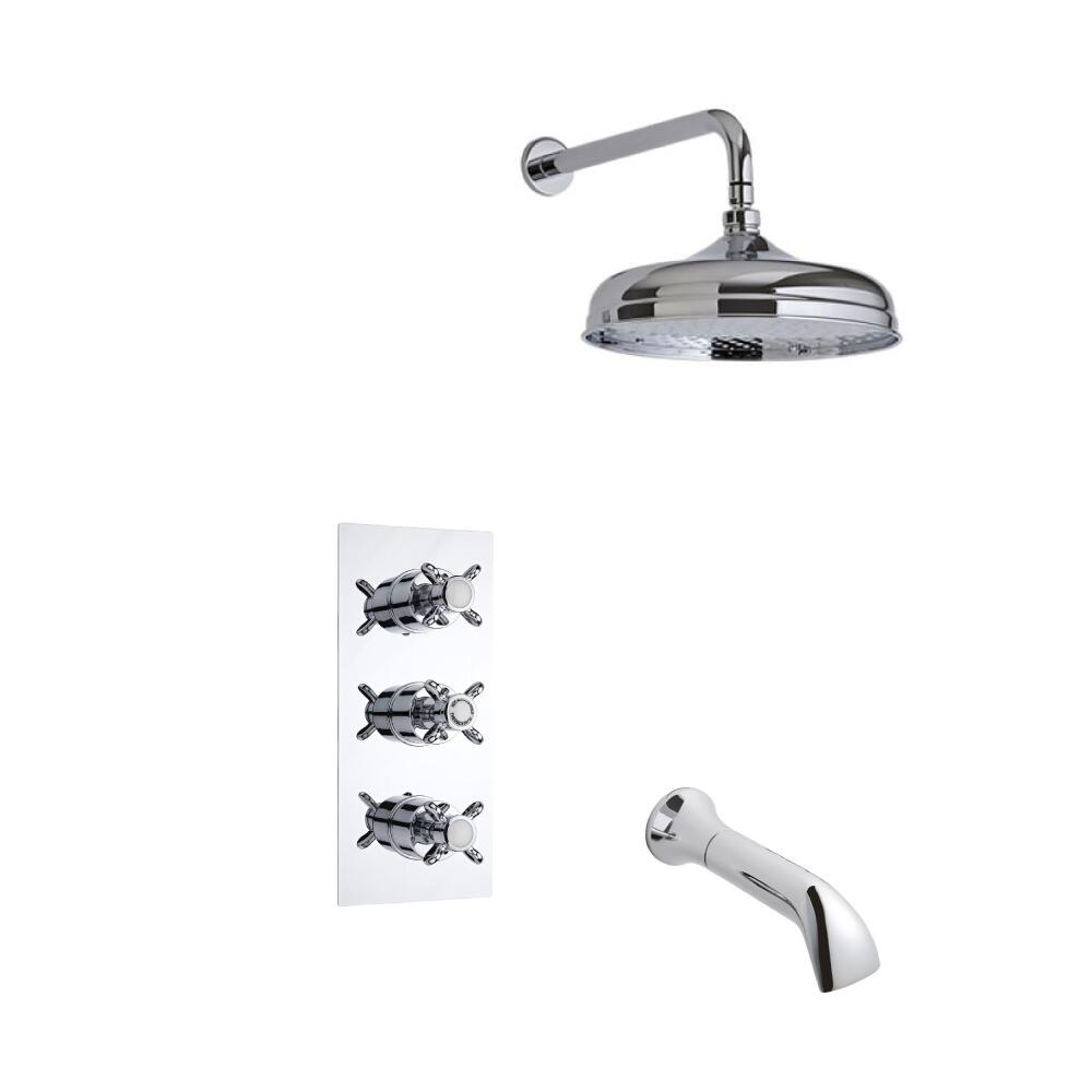 Conjunto de Ducha Termostático Tradicional Triple de 2 Funciones con Alcachofa de Ducha de 155mm con Brazo de Ducha y Llenador de Bañera