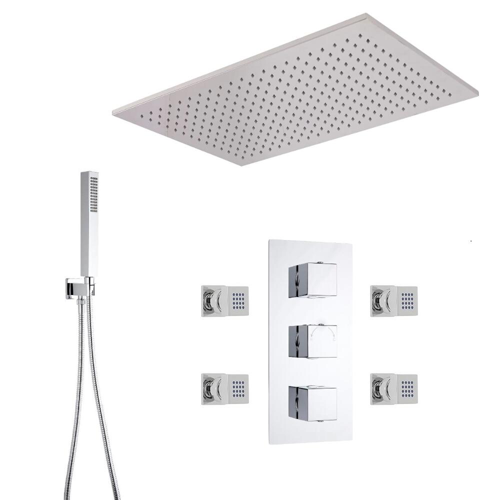 Conjunto de Ducha Termostático de 3 Funciones con Alcachofa Empotrable de 800x500mm, Jets de Ducha y Ducha de Mano