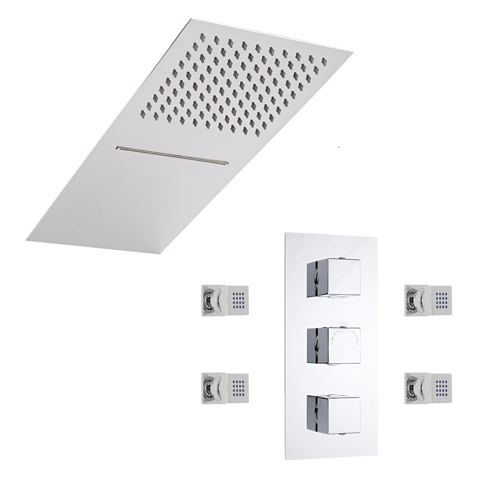 Conjunto de Ducha Termostático de 3 Funciones con Alcachofa de 2 Funciones y Jets de Ducha