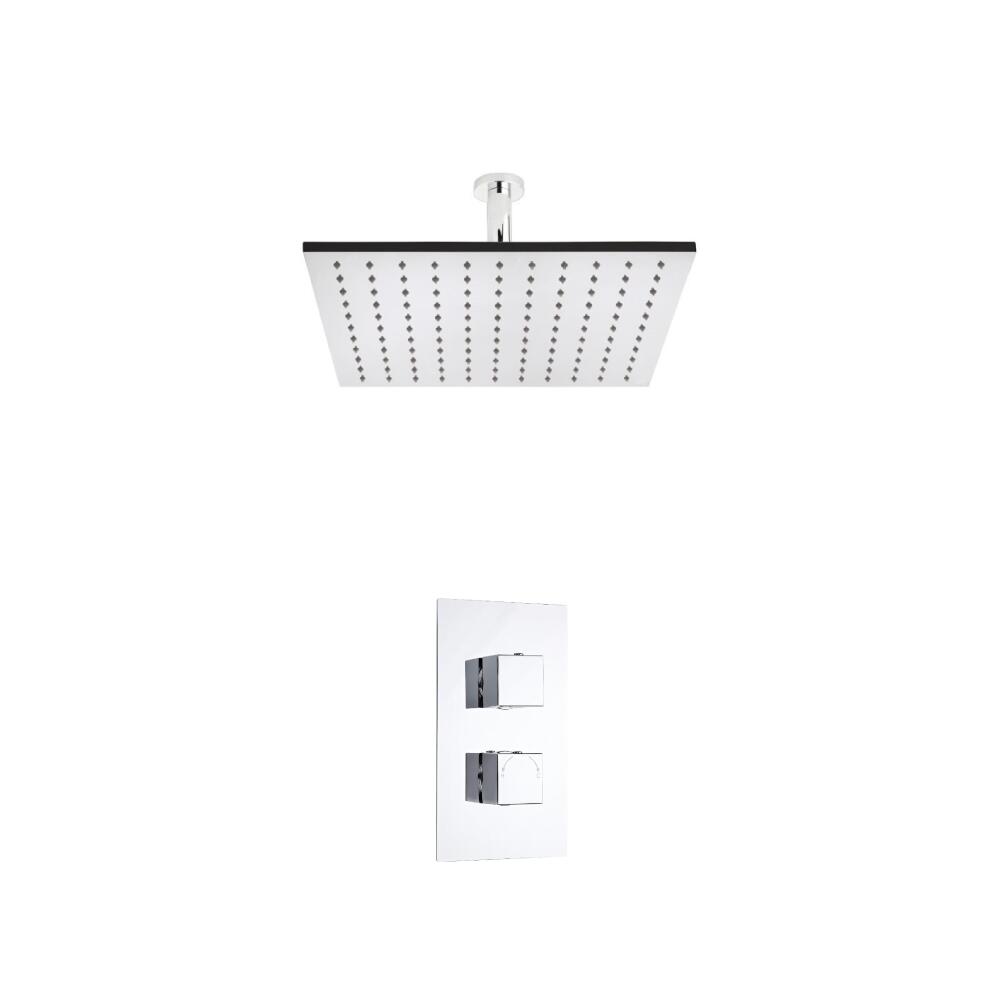 Conjunto de Ducha Termostático de 1 Función con Alcachofa Cuadrada de 400mm y Brazo de Ducha