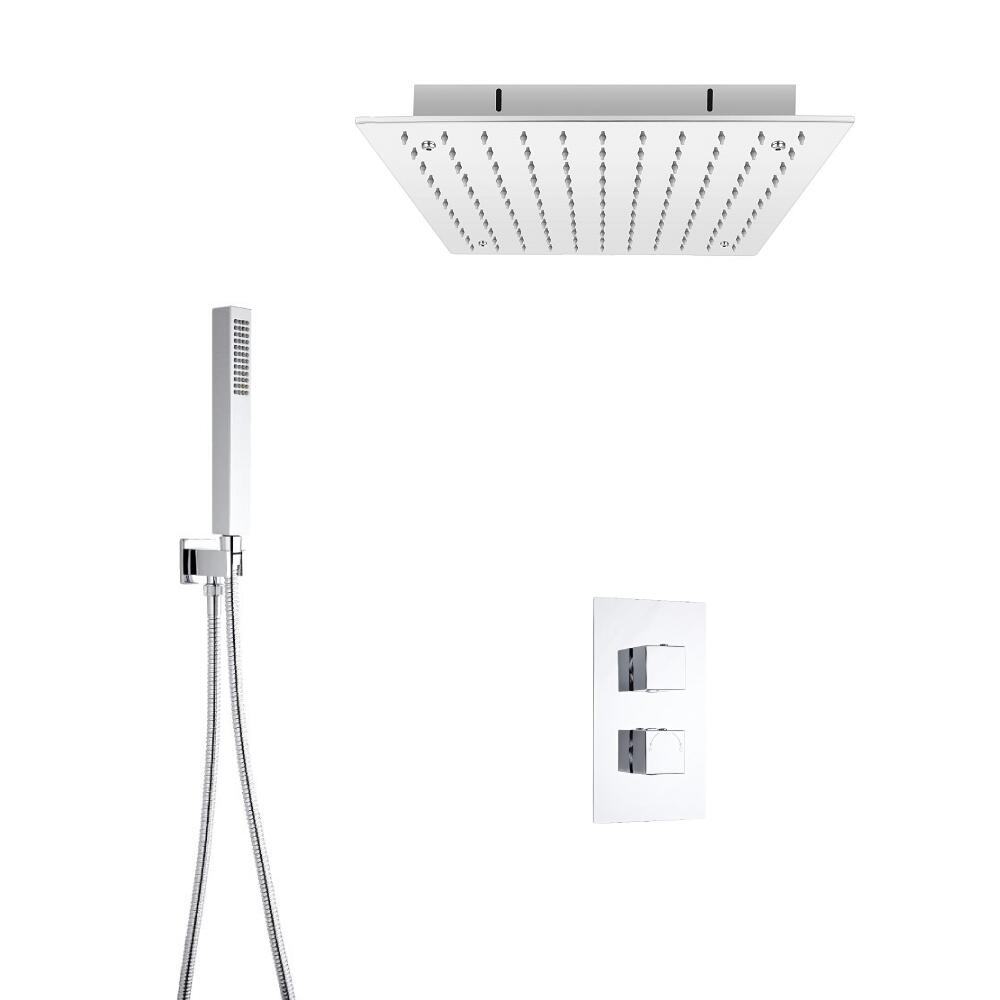 Conjunto de Ducha Termostático de 2 Funciones con Alcachofa de Ducha Empotrable de 400mm y Ducha de Mano