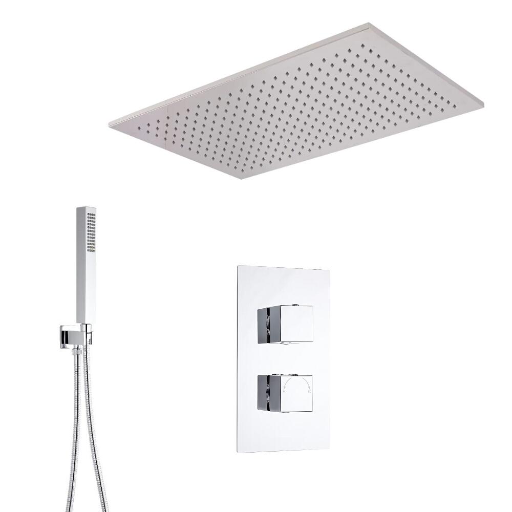 Conjunto de Ducha Termostático de 2 Funciones con Alcachofa Empotrable de 800x500mm y Ducha de Mano
