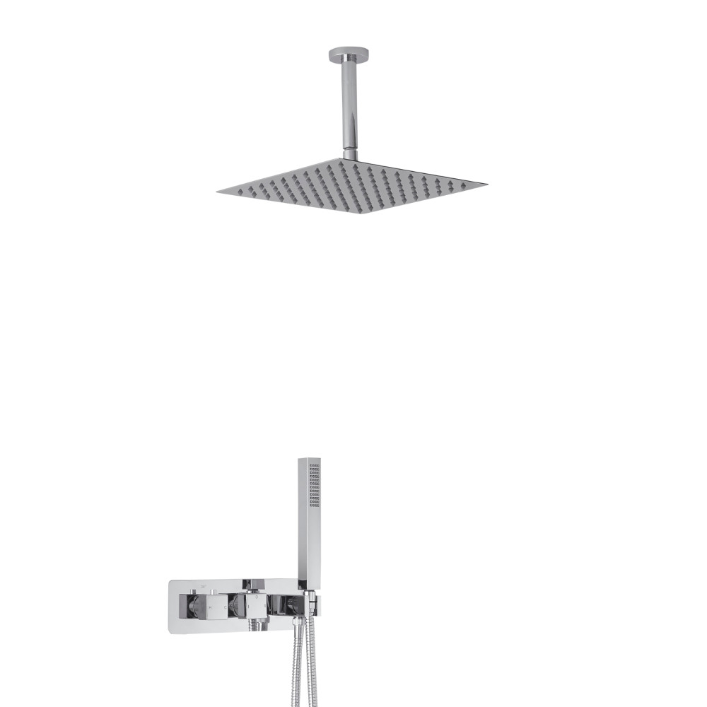 Mezclador de Ducha Empotrable Cuadrado de 2 Funciones con Alcachofa de 300mm con Brazo de Techo y Telefonillo - Arvo