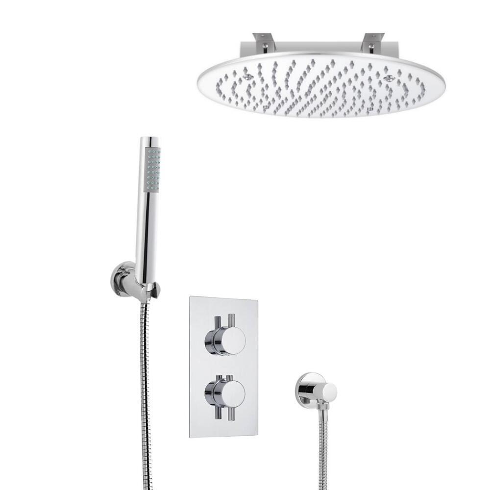 Conjunto de Ducha Termostático de 2 Funciones con Alcachofa de Ducha Empotrable de 400mm y Ducha de Mano