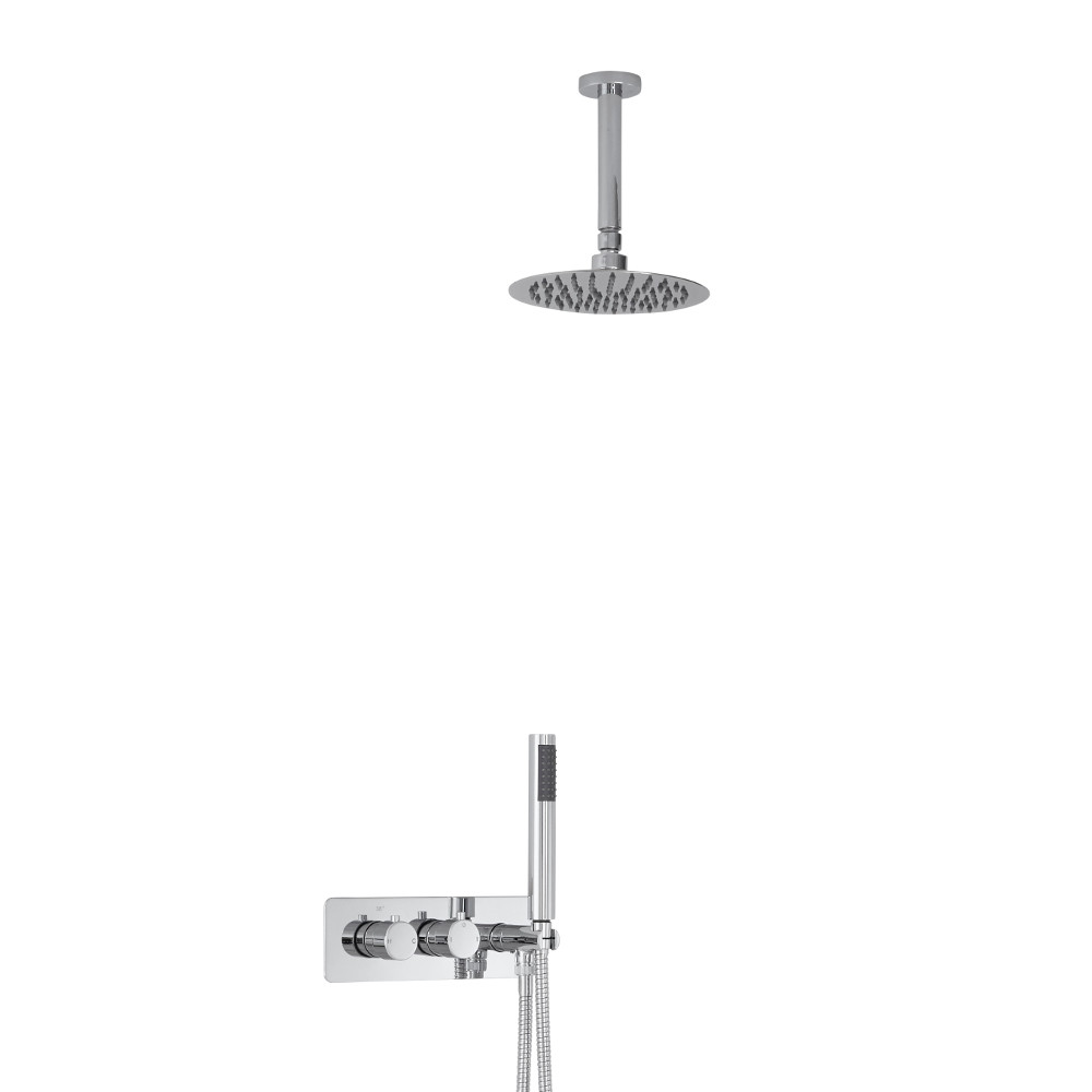 Mezclador de Ducha Empotrable de 2 Funciones con Alcachofa de 200mm con Diseño Redondo, Brazo de Techo y Telefonillo - Mirage