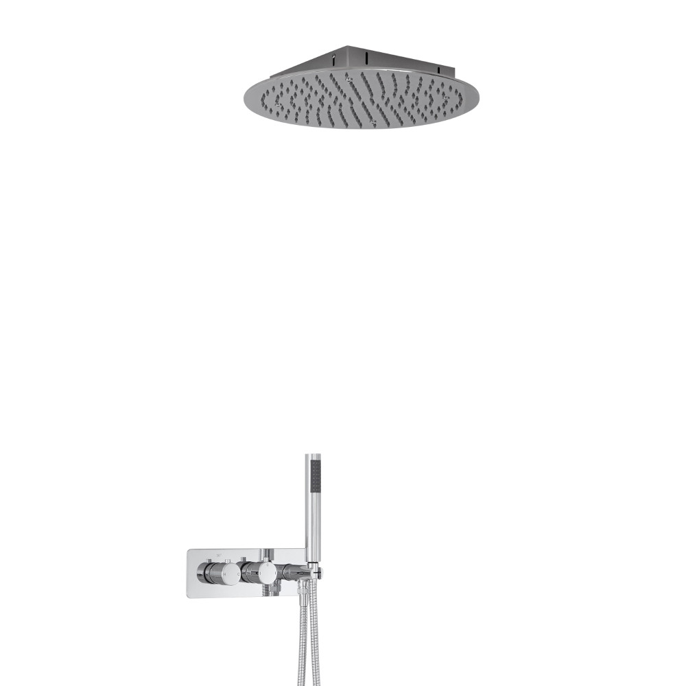 Mezclador de Ducha Empotrable de 2 Funciones con Alcachofa Empotrable de 400mm, y Telefonillo con Diseño Redondo - Mirage