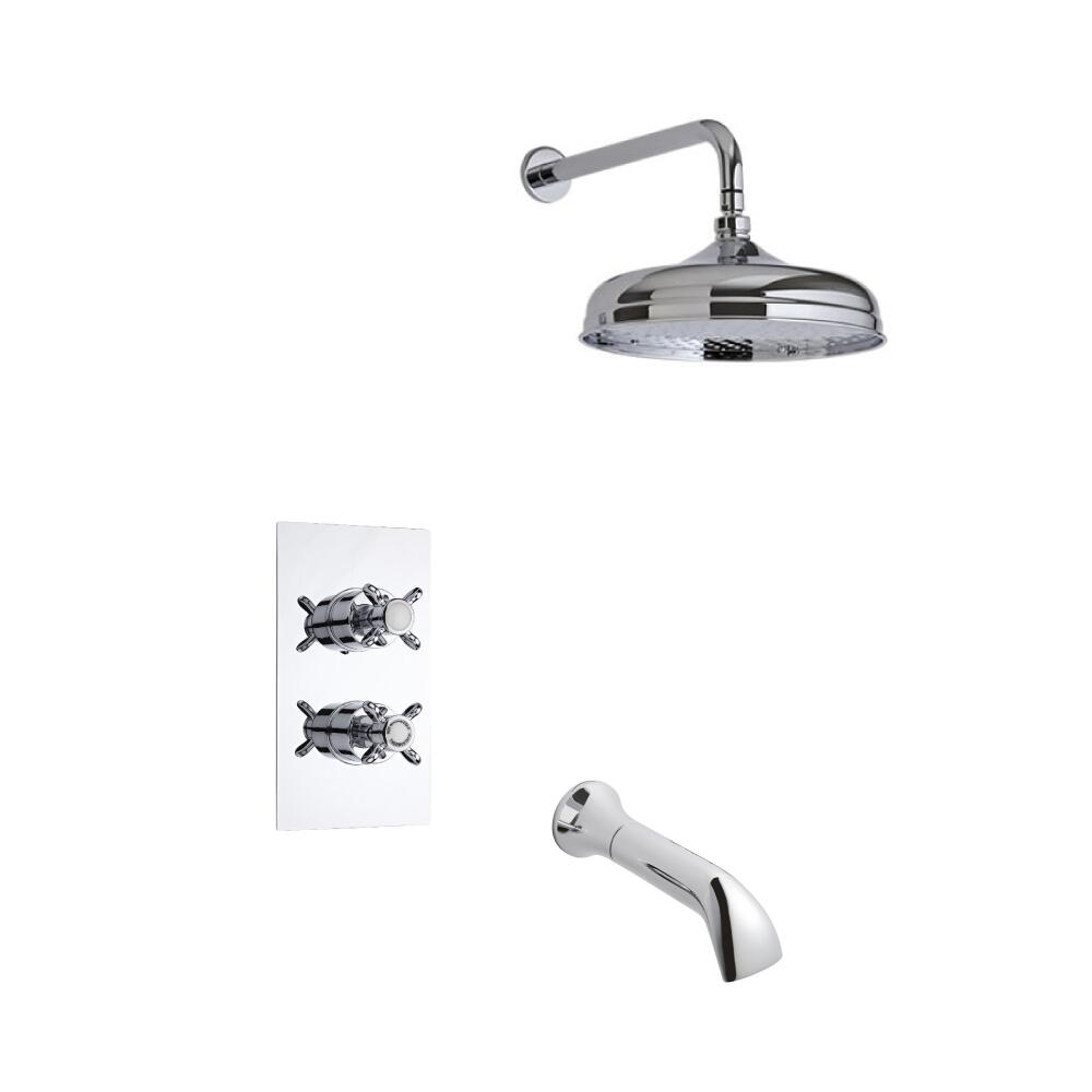 Conjunto de Ducha Termostático de 2 Funciones Tradicional con Alcachofa de Ducha, Brazo de Ducha y Llenador de Bañera