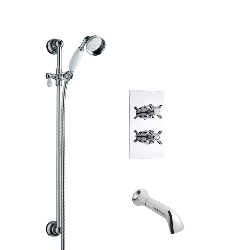Conjunto de Ducha Termostático Tradicional de 2 Funciones con Barra de Ducha Deslizante con Ducha de Mano y Llenador de Bañera