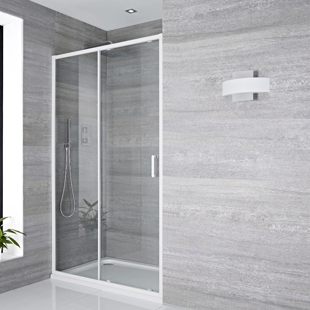 Mampara de Ducha Puerta de Ducha Frontal Corredera Blanca 100x1950mm - Lux