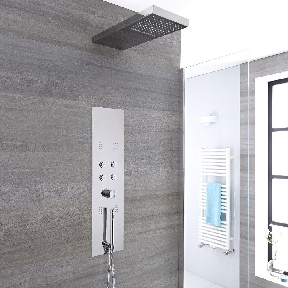 Panel de Ducha Termostático Multifunción Acero Inoxidable con Acabado en Espejo - Grassmere