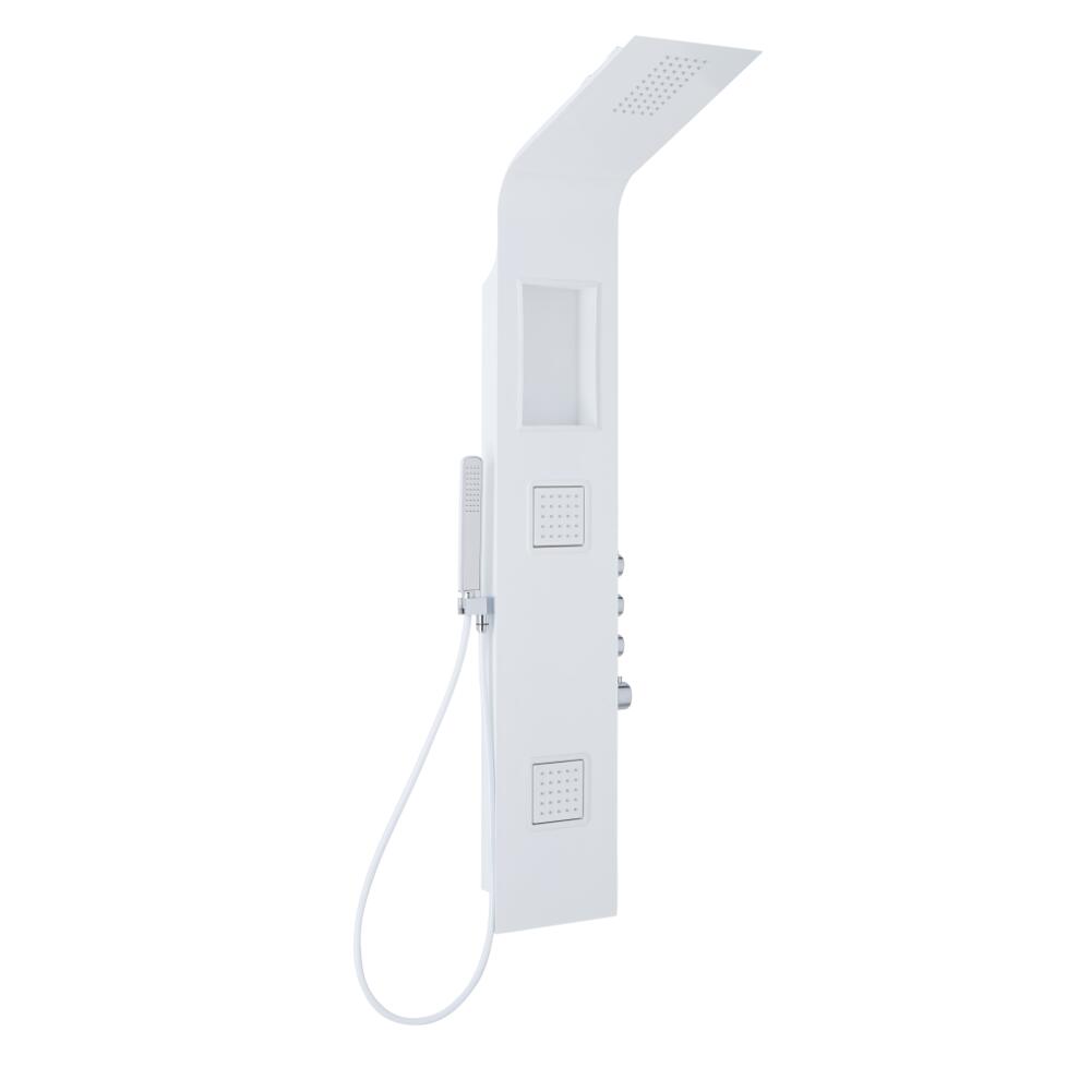 Panel de Ducha Termostático Blanco de 3 Funciones 1450x245x495mm con Erogador Integrado, Repisa y Ducha de Mano con Flexo de Ducha - Stamford