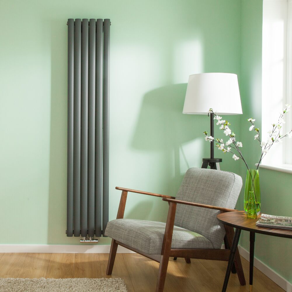Radiador de Diseño Vertical Doble Con Conexión Central - Antracita - 1780mm x 354mm x 56mm - 1301 Vatios - Revive Caldae