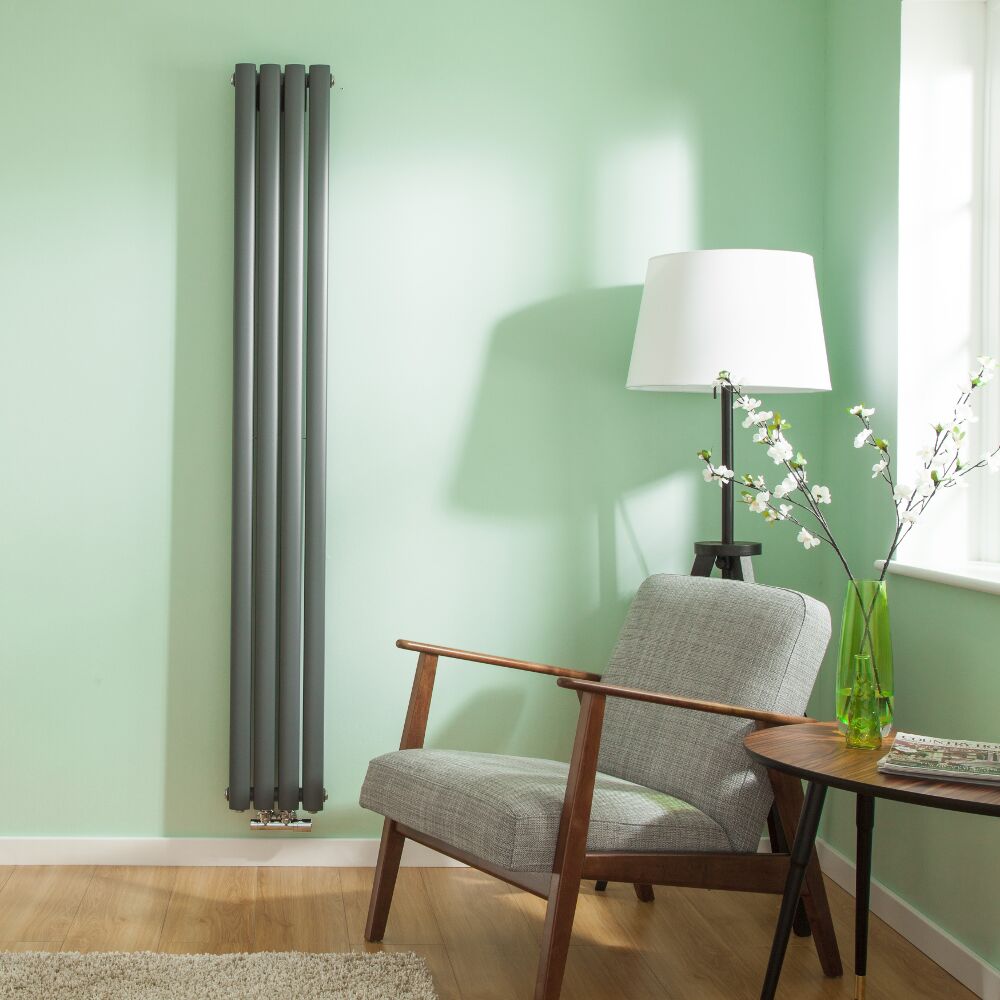 Radiador de Diseño Vertical Doble Con Conexión Central - Antracita - 1780mm x 236mm x 78mm - 866 Vatios - Revive Caldae