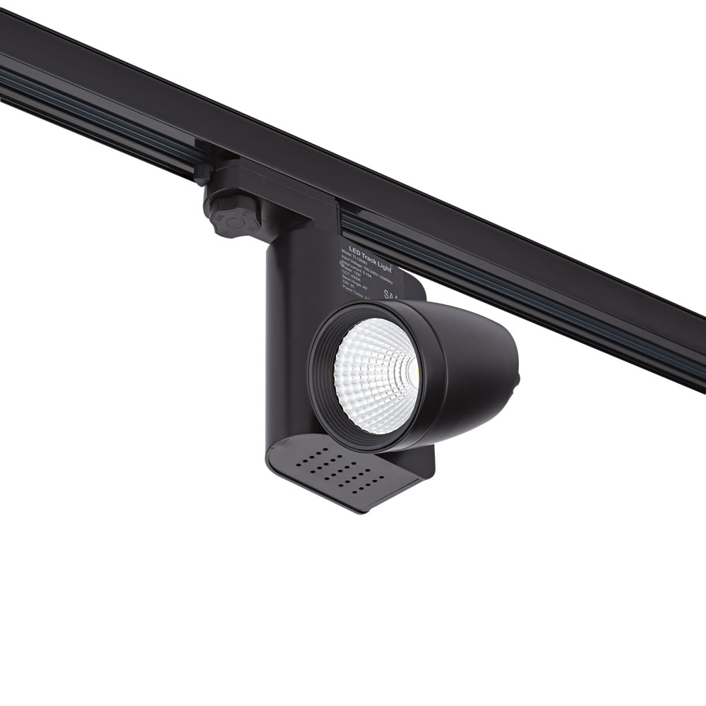 Foco LED negro de 12W para Instalación en Carril de 3 Circuitos - Negro