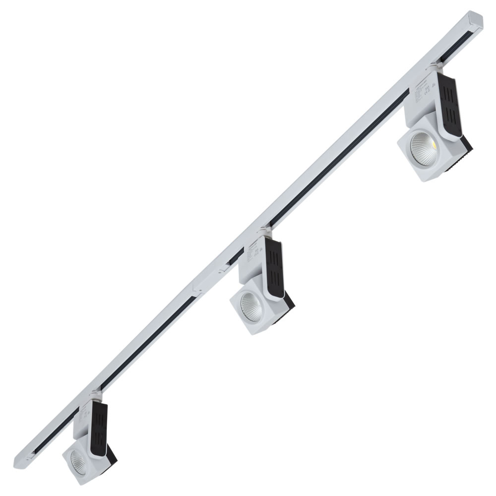 Kit con 3 Carriles de 1m para Sistemas de 3 Circuitos 3 Luminarias LED de 25W y 2 conectores - Blanco