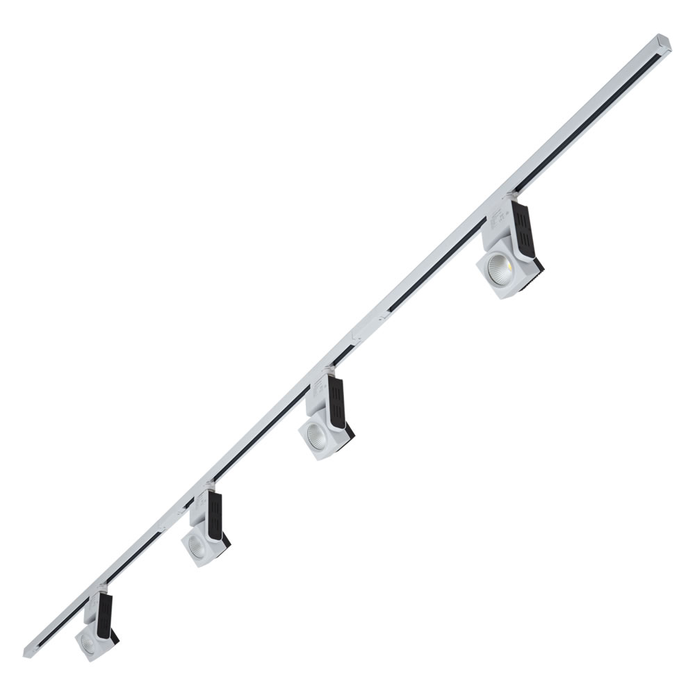 Kit con 3 Carriles de 1m para Sistemas de 3 Circuitos 4 Luminarias LED de 25W y 5 conectores - Blanco