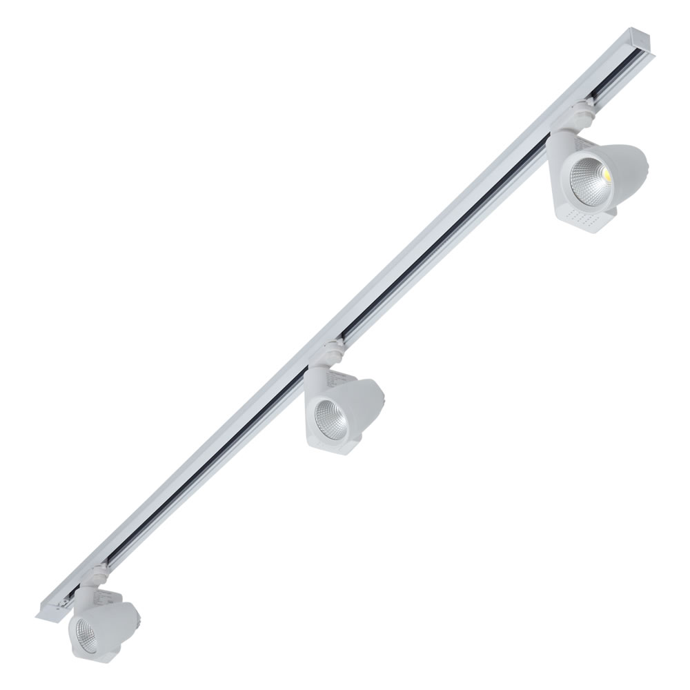 Biard Kit con Carril Empotrable de 2m para Sistemas de 3 Circuitos 3 Luminarias LED de 25 W - Blanco