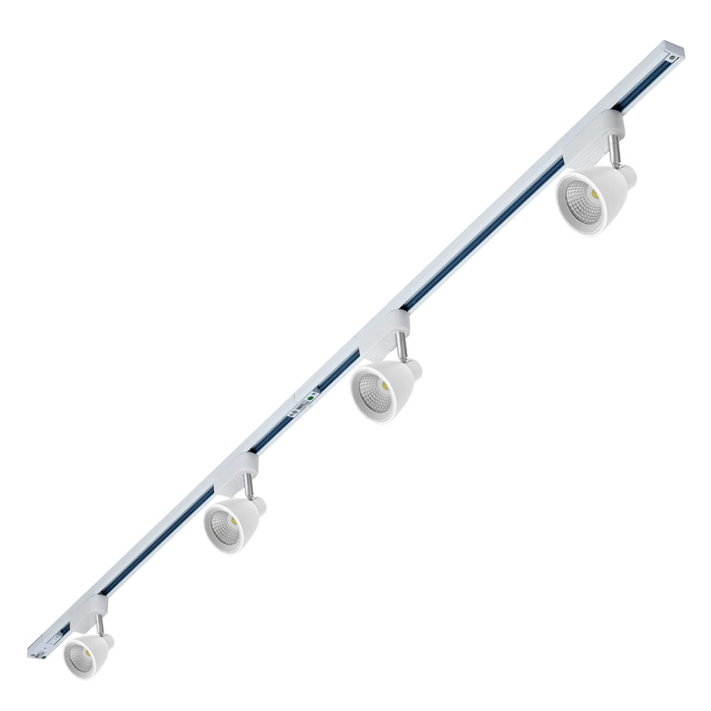 Biard Kit con Carril LED Monofase de 1 Circuito de 2m (2 x1m) con 4 x Focos LED 10W con Intensidad Luminosa Regulable y Conectores - Blanco