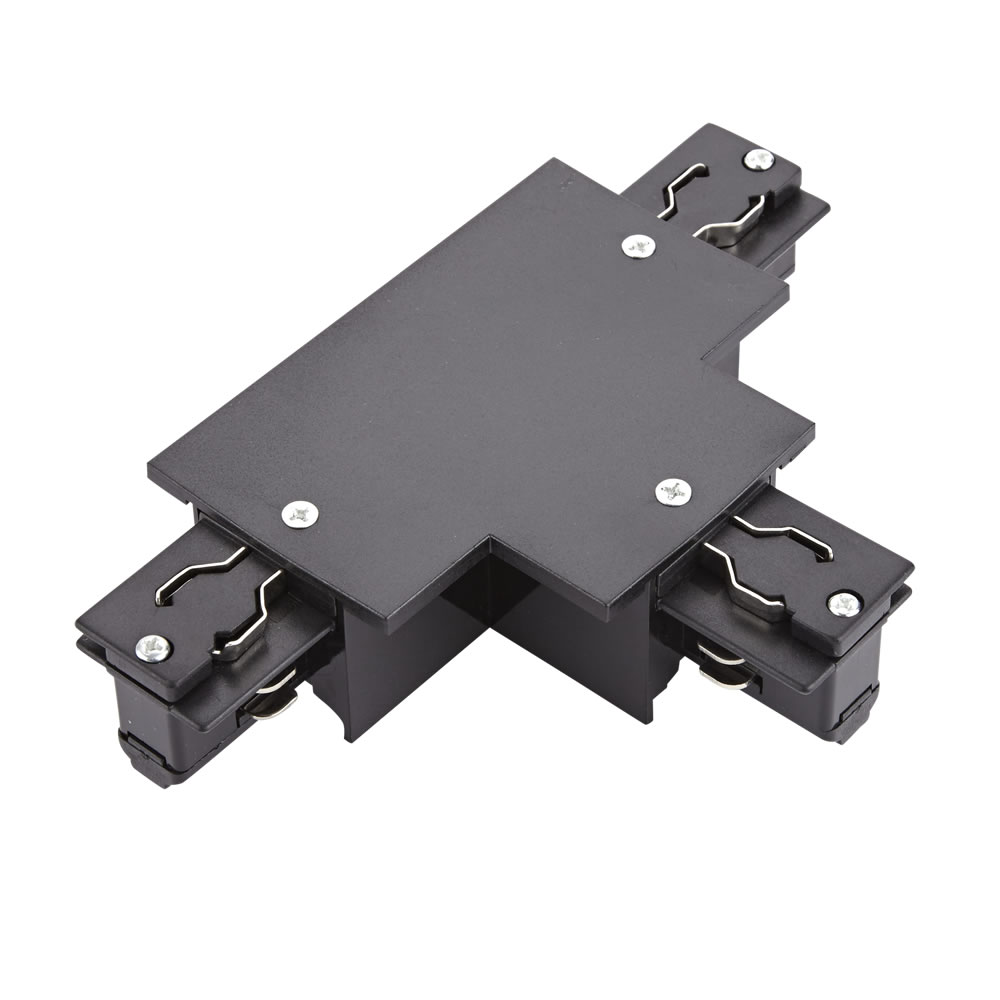 Conector Empotrable tipo T para carril de 3 Circuitos - Negro