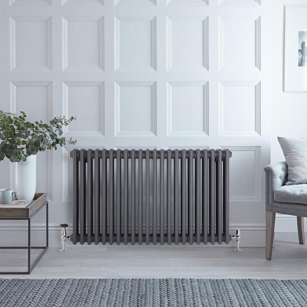 Radiador de Diseño Horizontal Triple Tradicional - Antracita - 600mm x 990mm x 100mm - 1794 Vatios - Regent
