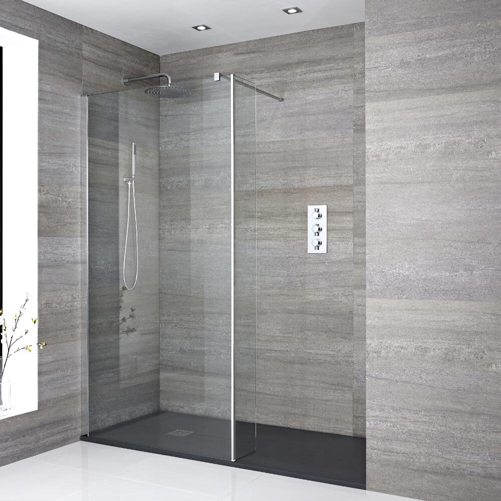 Mampara para Ducha de Obra de 1400x900mm con Pared de Ducha y Plato de Ducha Color Antracita