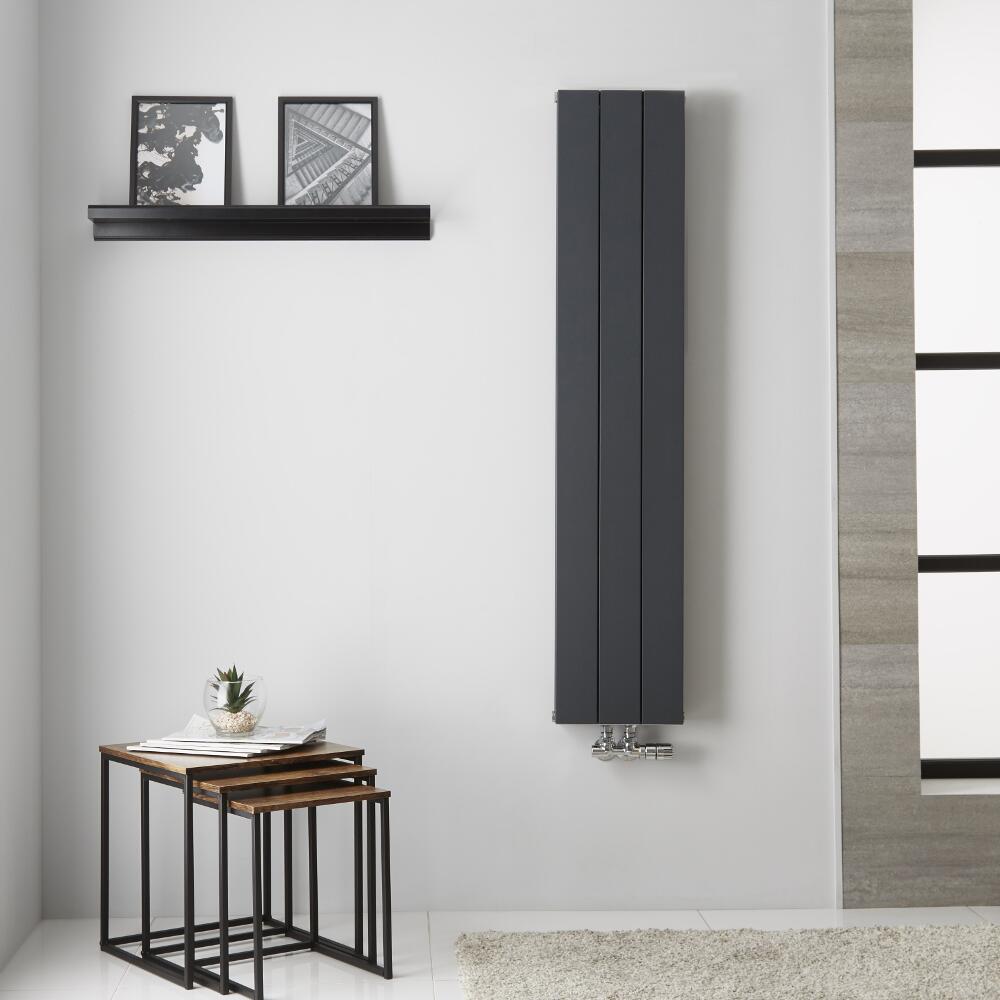 Radiador de Diseño Vertical Doble con conexión Central - Aluminio - Antracita - 1400mm x 280mm x 67mm - 907 Vatios - Kett