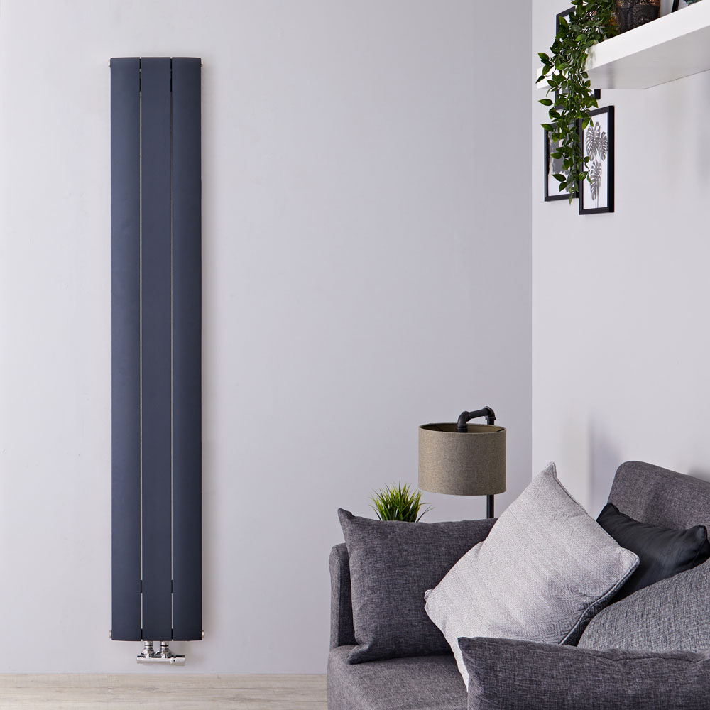 Radiador de Diseño Vertical Con Conexión Central - Aluminio - Antracita - 1600mm x 280mm x 46mm - 1021 Vatios - Aurora